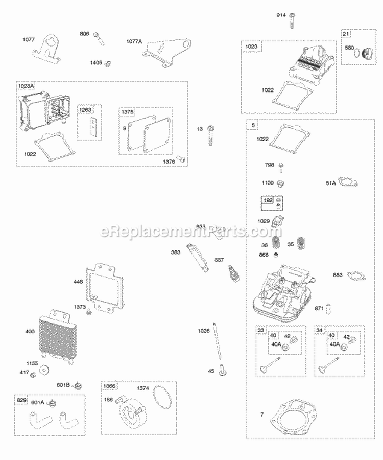 Cylinder Head Rocker Covers Oil Cooler Diagram and Parts List for 543577-0110-E1  Briggs and Stratton Engine
